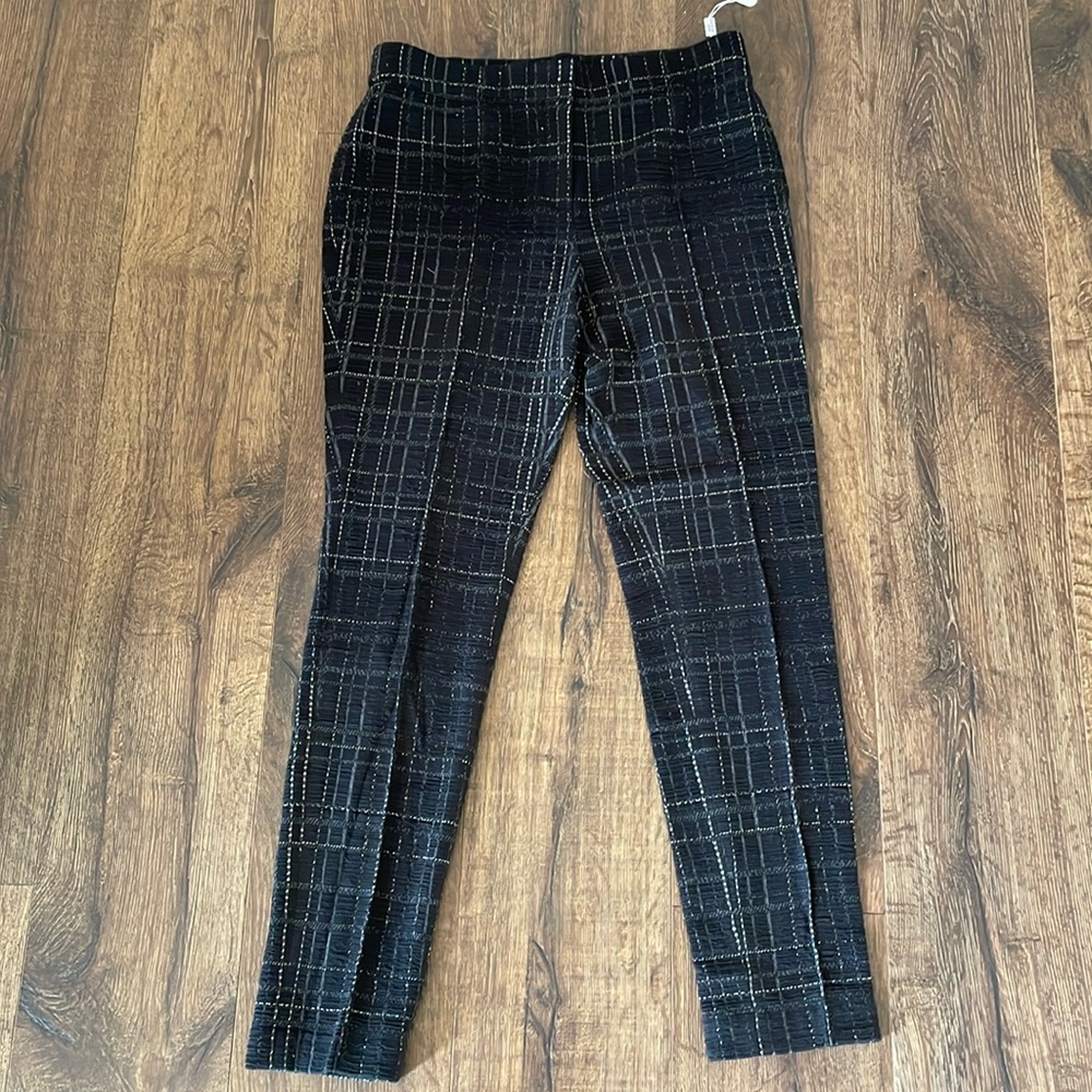 AKRIS PUNTO Mara Black Silver Check Jersey Full Length Pant - NWT